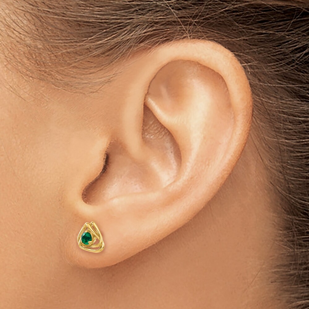 Natural Emerald Stud Earrings 14K Yellow Gold 5aqCTlN8