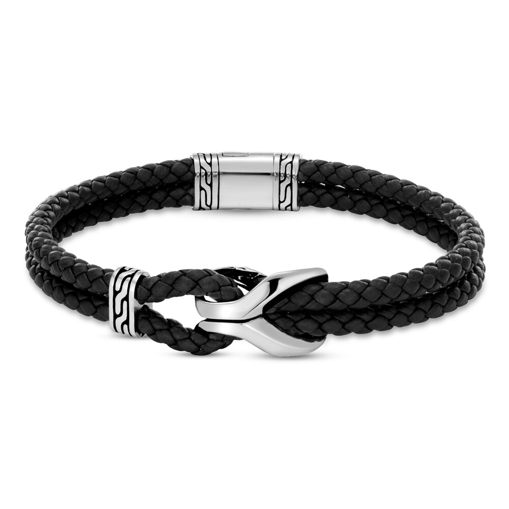 John Hardy Men's Asli Classic Chain Link Bracelet Black Leather/Sterling Silver 5cf9jYKG