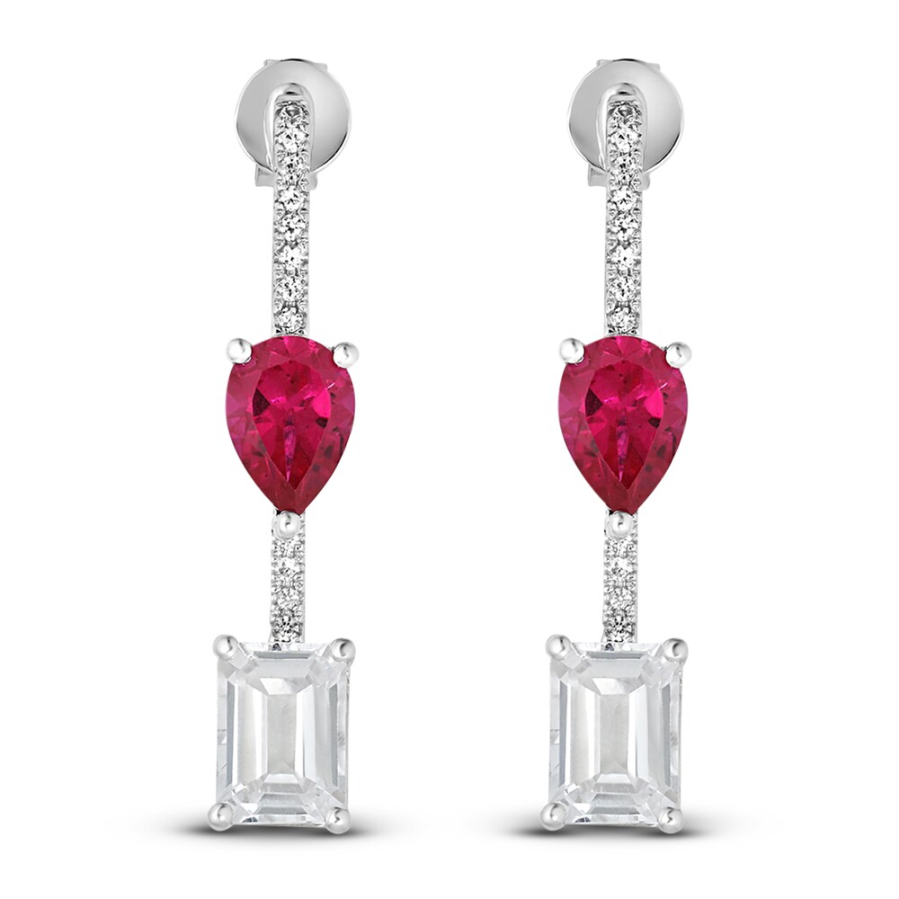 Lab-Created Ruby & Lab-Created White Sapphire Dangle Earrings 10K White Gold 5hVtqcPj