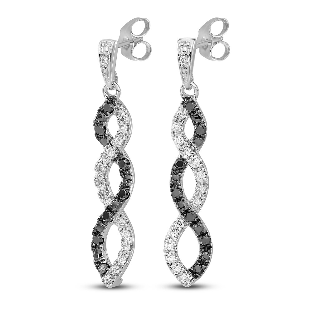 Black & White Diamond Dangle Earrings 1/4 ct tw Round 14K White Gold 5iR7bYxZ