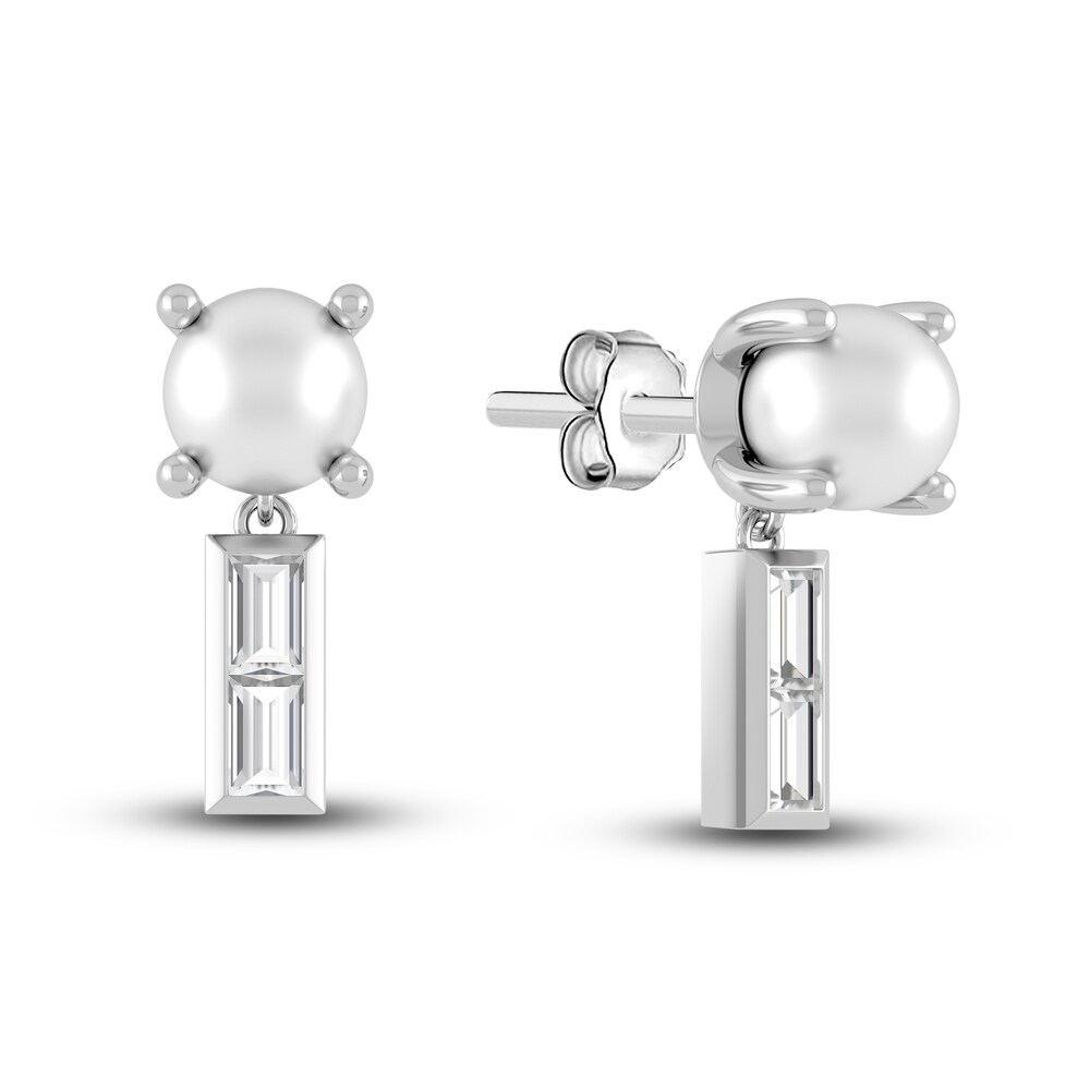 Juliette Maison Natural White Sapphire Baguette and Cultured Freshwater Pearl Earrings 10K White Gold 5mWXtFaS