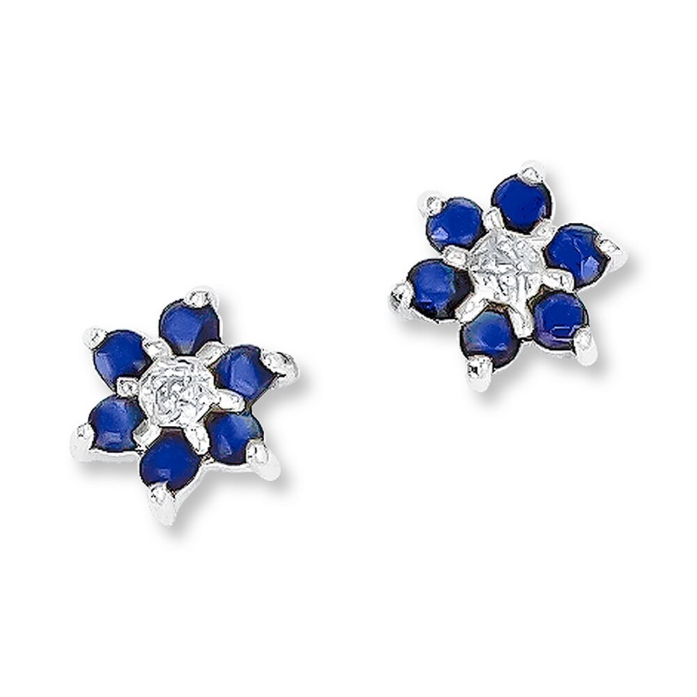 Flower Earrings Sapphires/Diamonds Sterling Silver 5trw4Kej