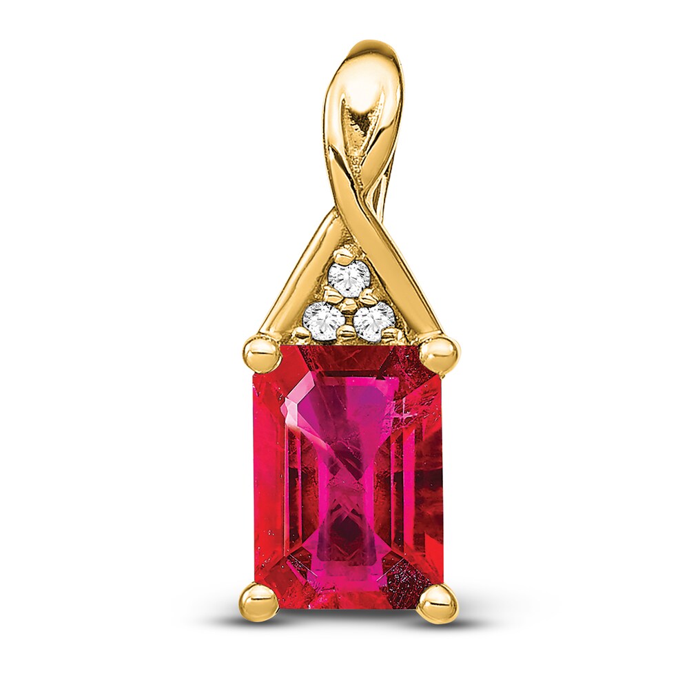 Natural Ruby Pendant Charm Diamond Accents 14K Yellow Gold 5zrlELDX