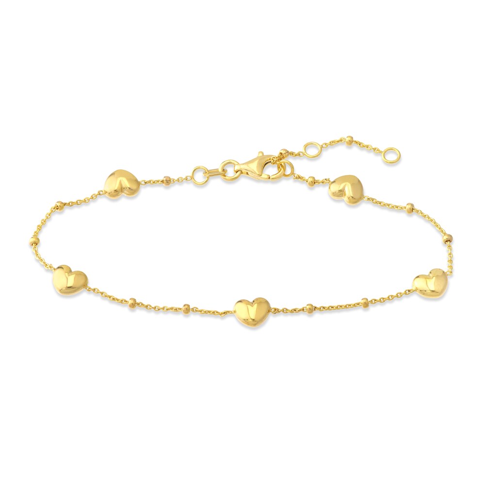 Puffy Heart Station Bracelet 14K Yellow Gold 6.8" Adj. 64SVhZO0