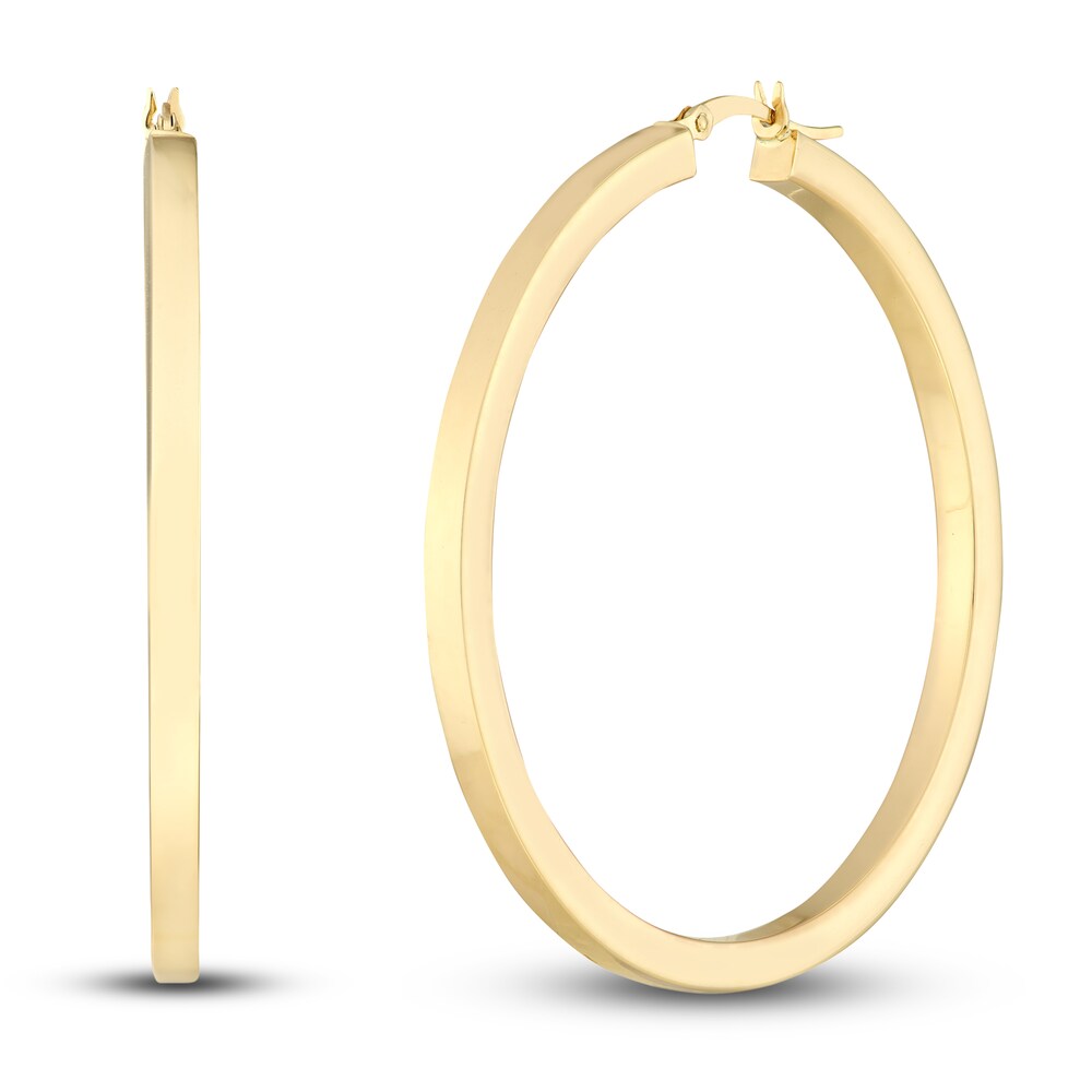 Polished Square Hoop Earrings 14K Yellow Gold 50mm 69NALV08