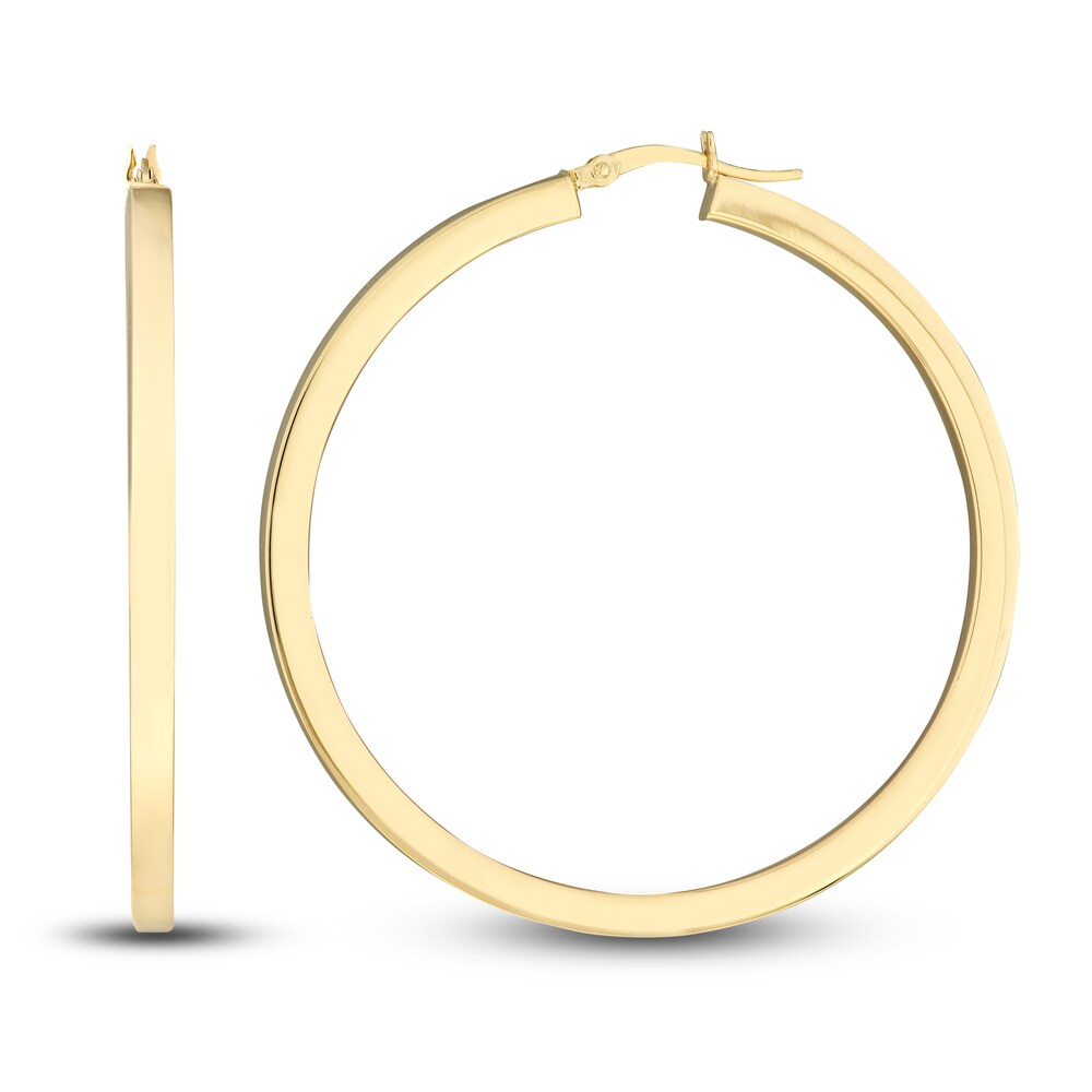 Polished Square Hoop Earrings 14K Yellow Gold 50mm 69NALV08