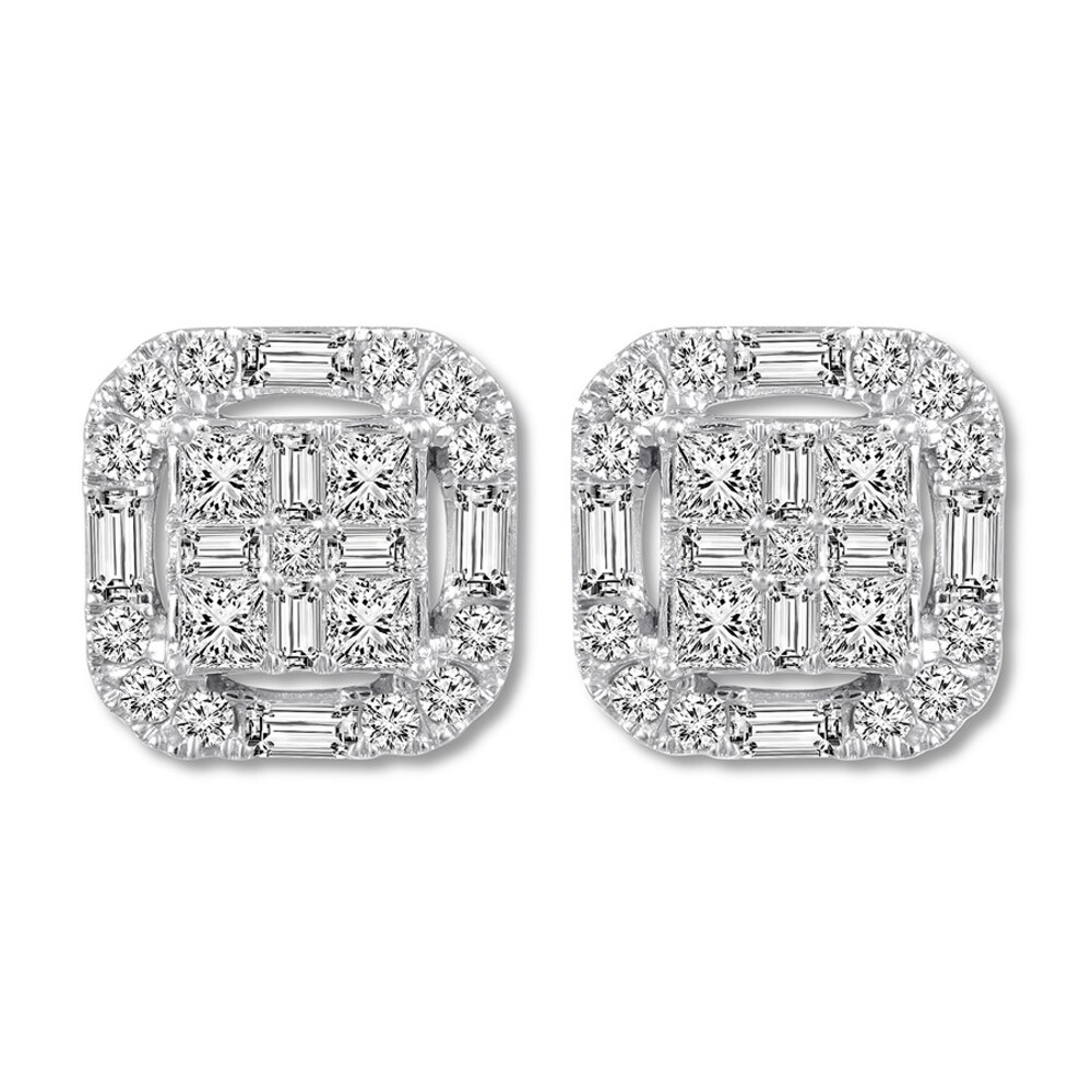 Diamond Earrings 3/4 ct tw Princess, Baguette & Round 14K Gold 6AAi9i9a