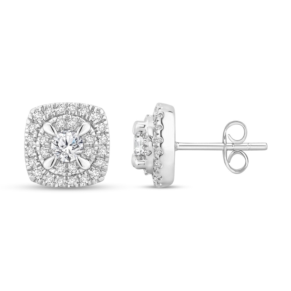 Diamond Cushion Earrings 7/8 ct tw Round 14K White Gold 6D79R74q