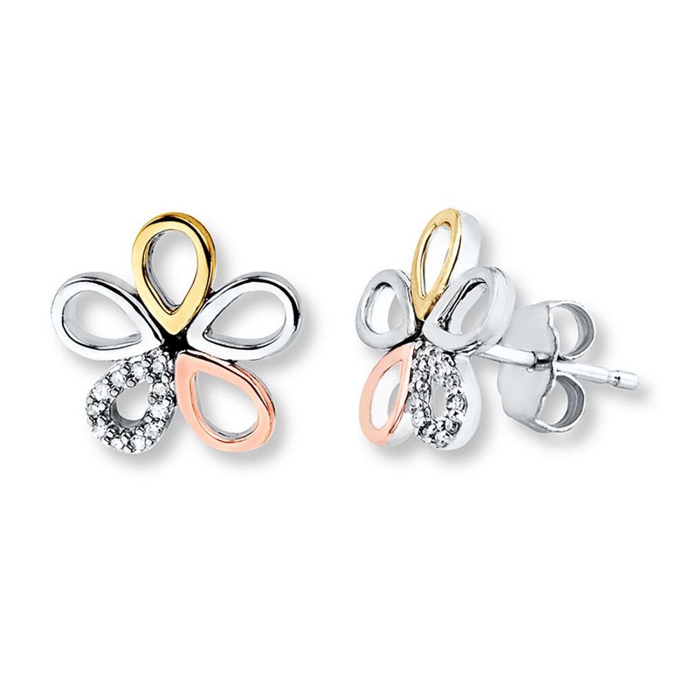 Flower Earrings 1/15 ct tw Diamonds Sterling Silver/10K Gold 6KFfjcEm