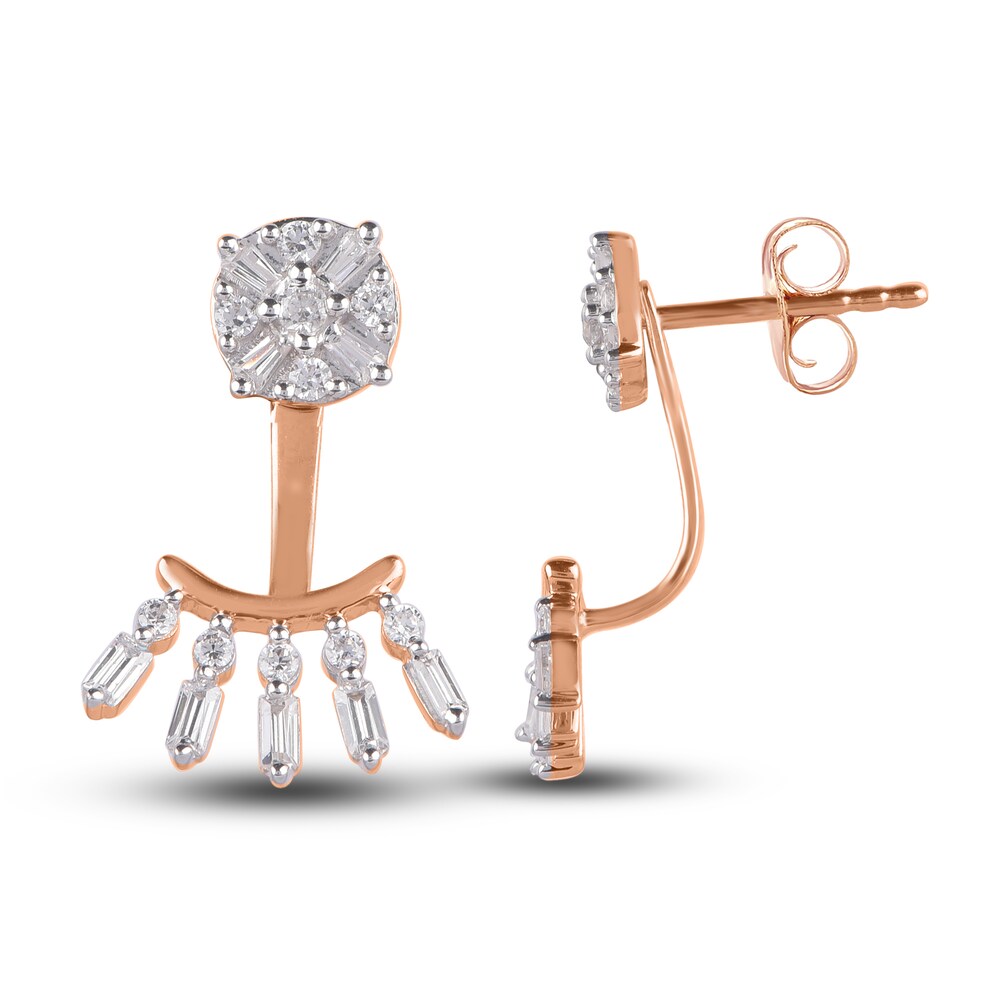 Diamond Drop Earrings 1/2 ct tw Round/Baguette 14K Rose Gold 6KfZoziQ