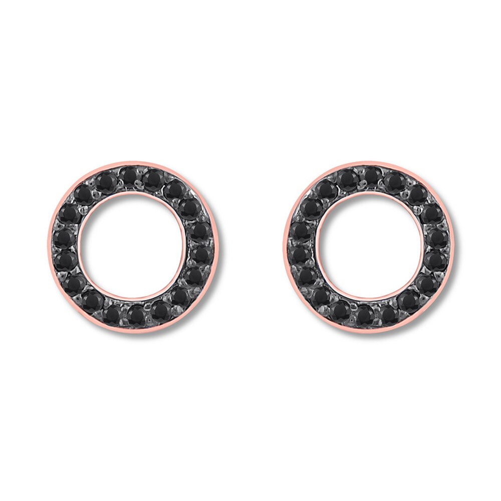 Black Diamond Circle Stud Earrings 1/10 ct tw 10K Rose Gold 6KyItaHn