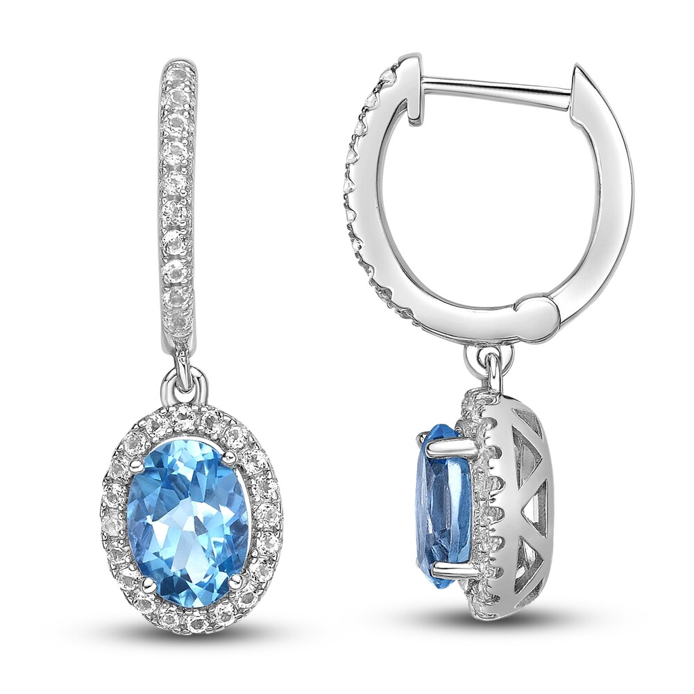 Natural Blue Topaz & Lab-Created White Sapphire Dangle Earrings Sterling Silver 6KzNAfRO