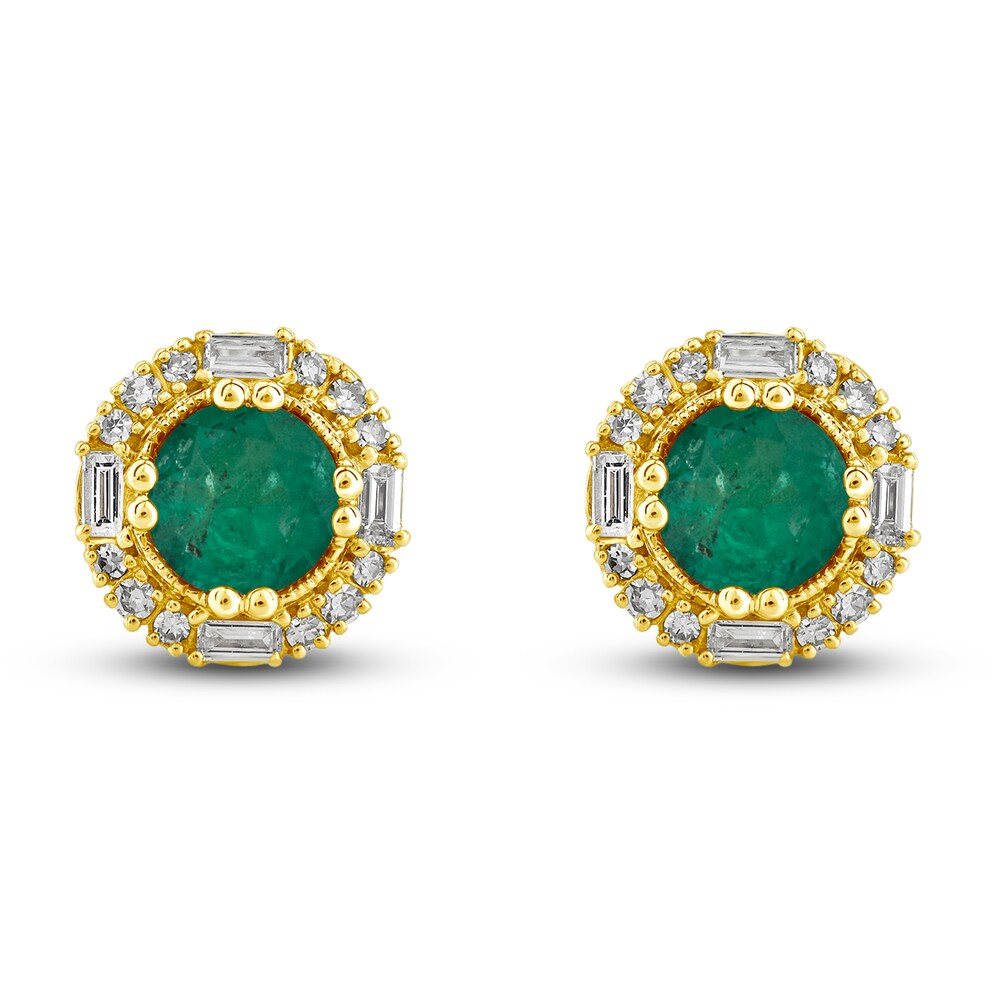 Natural Emerald Stud Earrings 1/4 ct tw Diamonds 14K Yellow Gold 6OY3LHbl