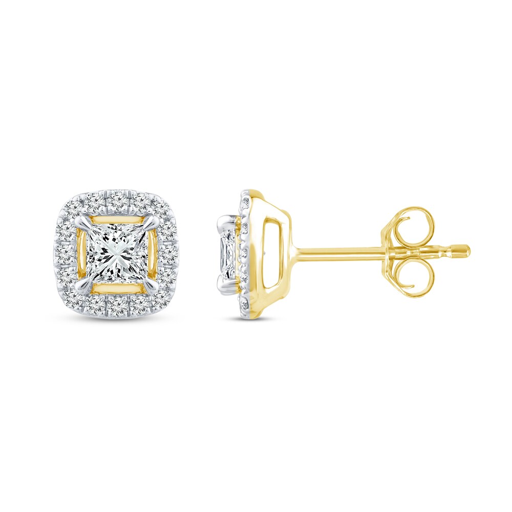 Diamond Stud Earrings 1/2 ct tw Princess/Round 10K Yellow Gold 6ObCyM1p