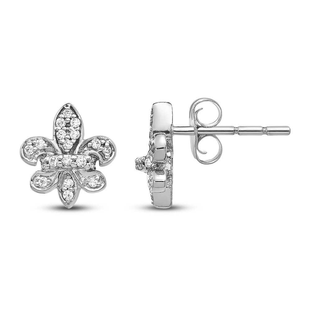 Fleur De Lys Earrings 1/20 ct tw Diamonds 14K White Gold 6URwokKS