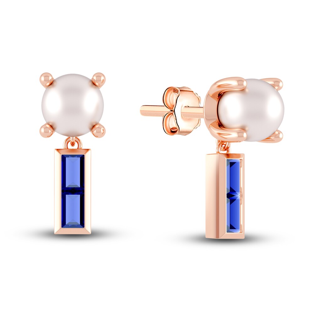 Juliette Maison Natural Blue Sapphire Baguette and Cultured Freshwater Pearl Earrings 10K Rose Gold 6Wl0mEWx