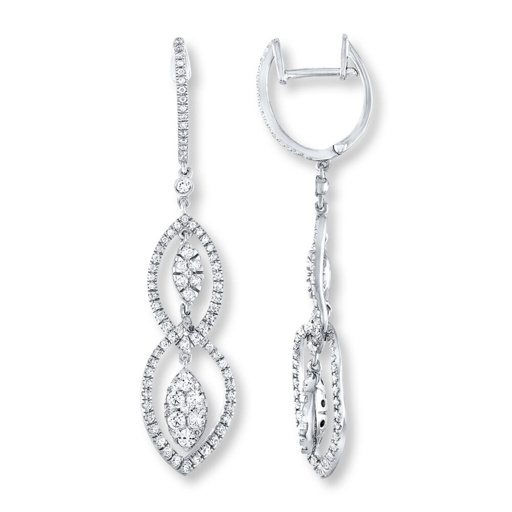 Diamond Dangle Earrings 1 ct tw Round-cut 14K White Gold 6clfah8U