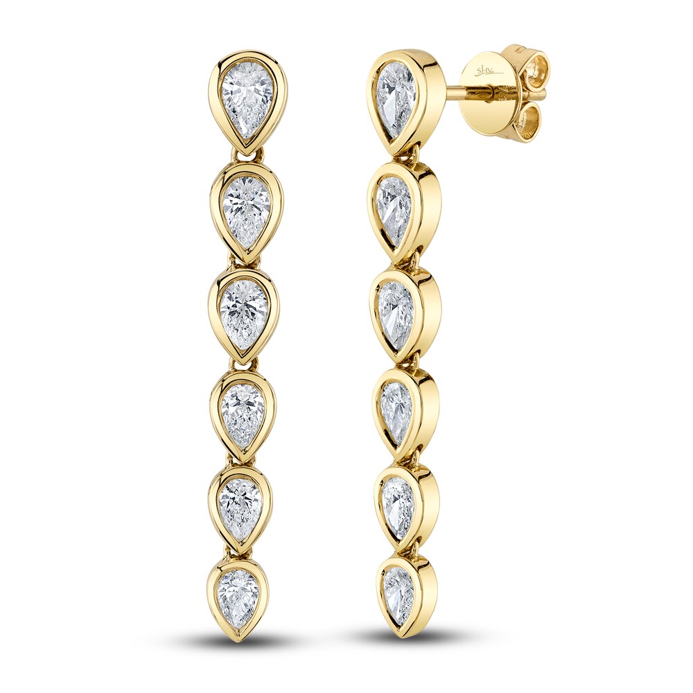 Shy Creation Diamond Dangle Earrings 1-3/8 ct tw Pear 14K Yellow Gold SC55024451 6fHYDR6R