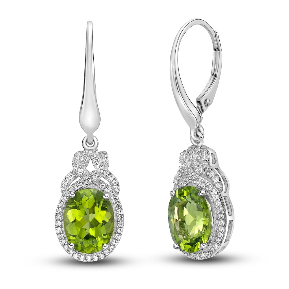 Natural Peridot Drop Earrings 1/4 ct tw Diamonds 10K White Gold 6heKDSFc