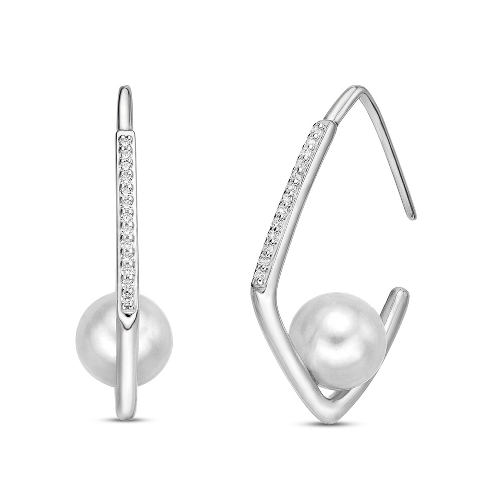 Cultured Pearl Earrings 1/10 ct tw Diamonds 10K White Gold 6iveQJ3t