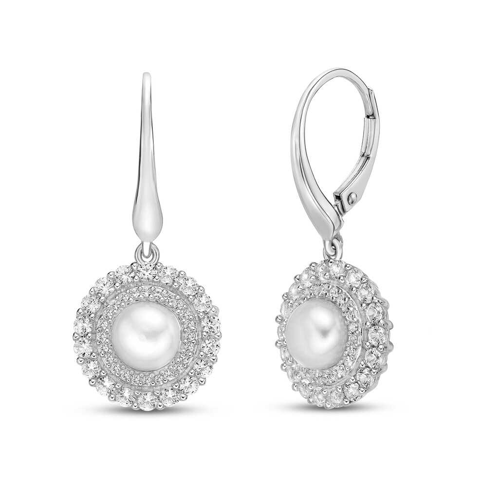 Cultured Pearl & Lab-Created White Sapphire Earrings Sterling Silver 6kbet1In