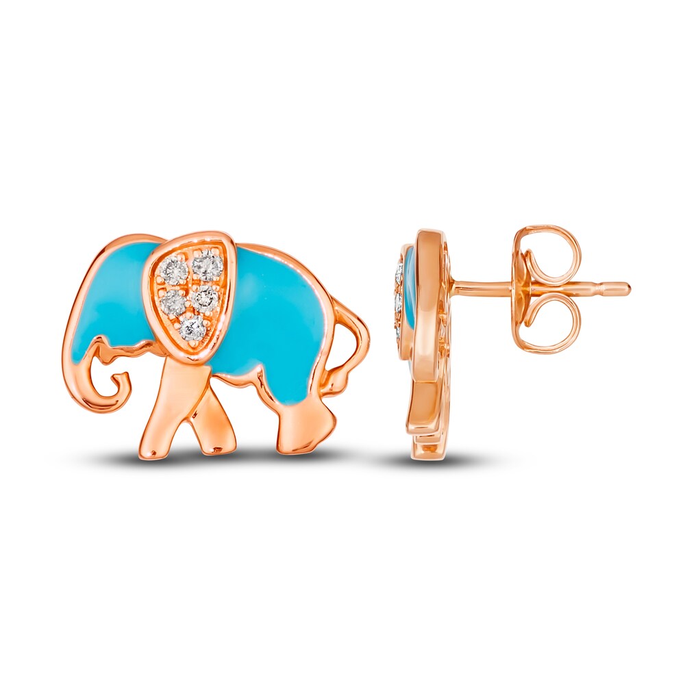 Le Vian Diamond Elephant Stud Earrings 1/15 ct tw Round Turquoise Enamel 14K Strawberry Gold 6zNjLSiY