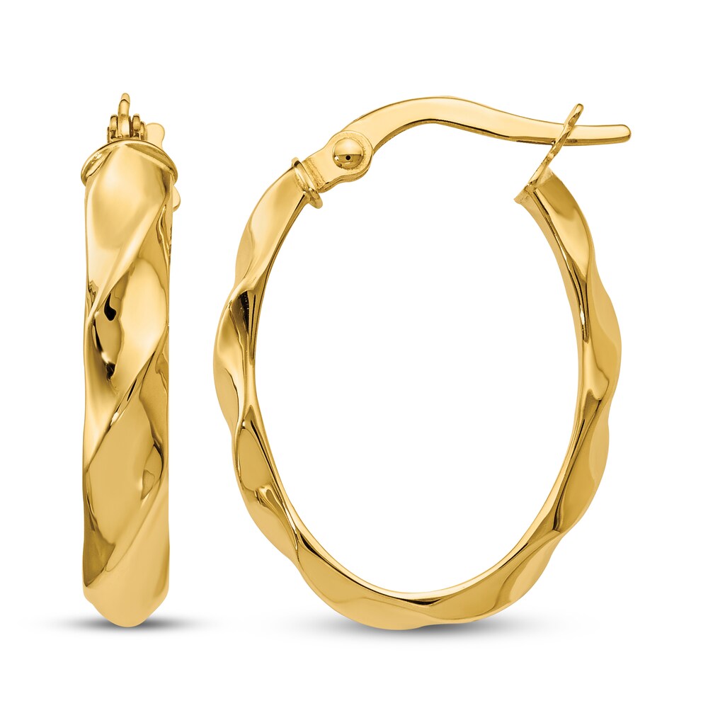 Polished and Twisted Oval Hoop Earrings 14K Yellow Gold 7BCfxlc8