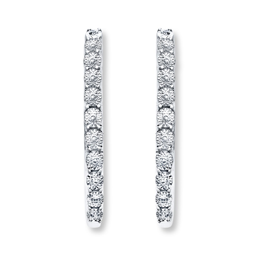 Diamond Hoop Earrings 1/15 ct tw Round-cut Sterling Silver 7BiILlFc