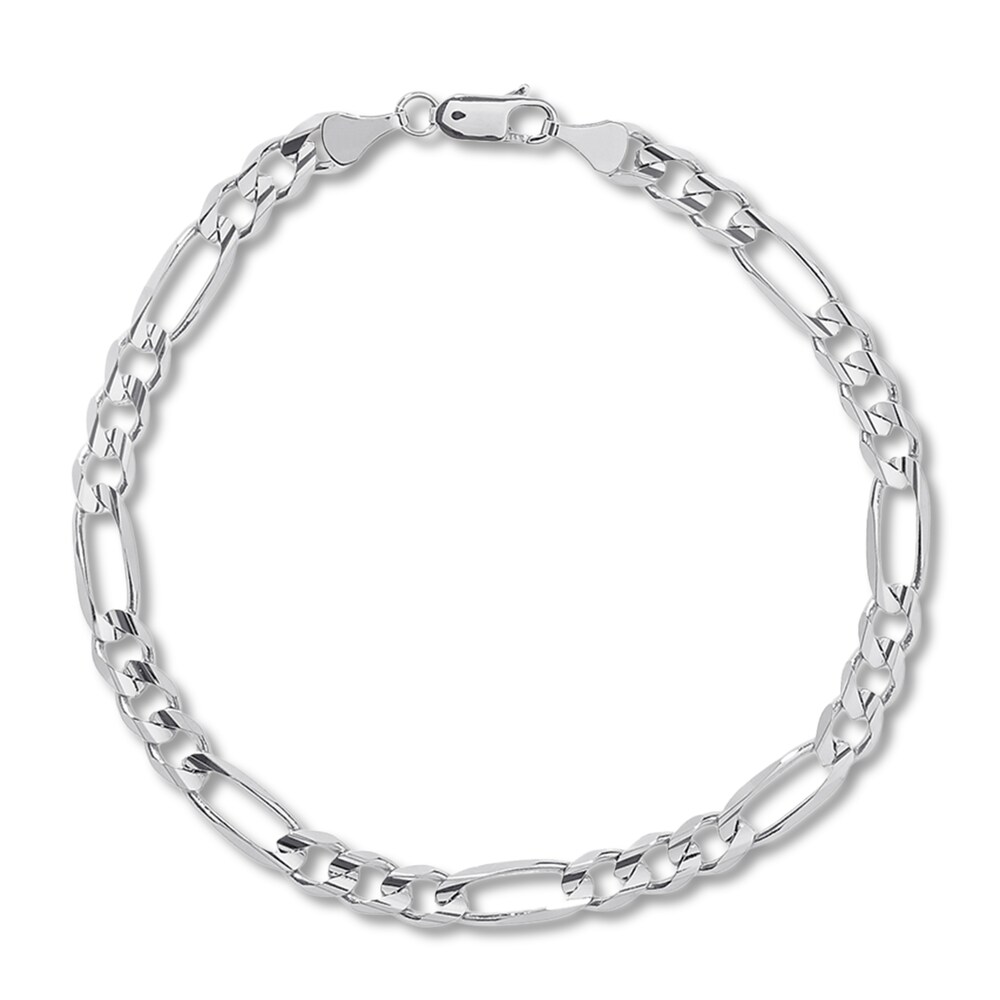 Figaro Link Bracelet 14K White Gold 8.5" Length 7CrsvFUd