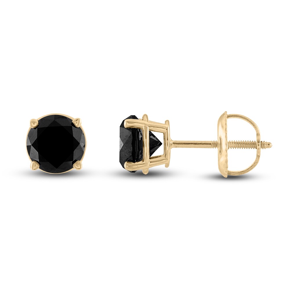 Black Diamond Solitaire Stud Earrings 2 ct tw Round 10K Yellow Gold 7O5Ufdzl [7O5Ufdzl]