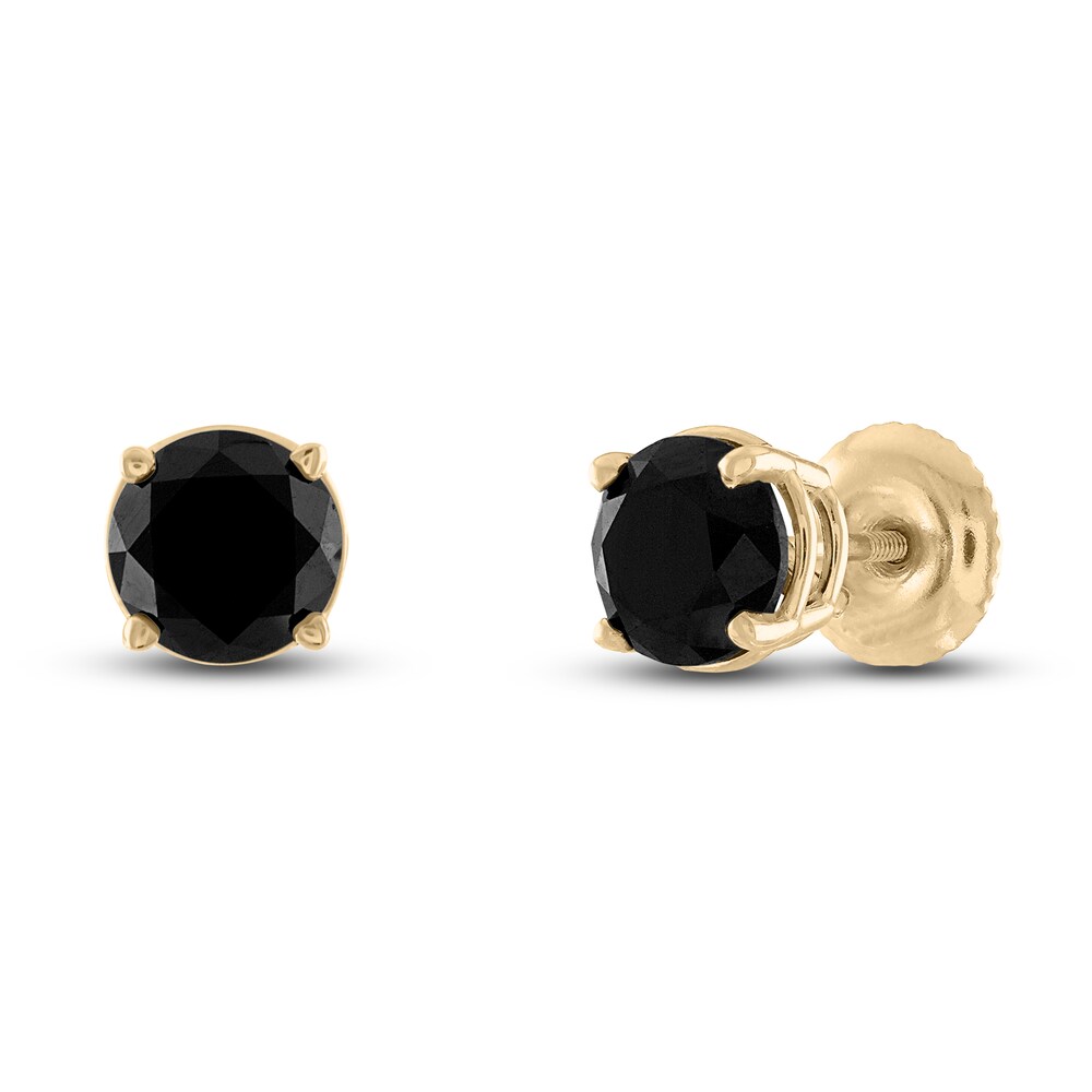 Black Diamond Solitaire Stud Earrings 2 ct tw Round 10K Yellow Gold 7O5Ufdzl