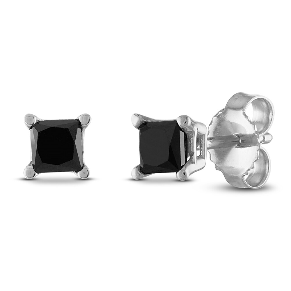 Black Diamond Solitaire Stud Earrings 1/2 ct tw Princess 10K White Gold 7X2EdPwM