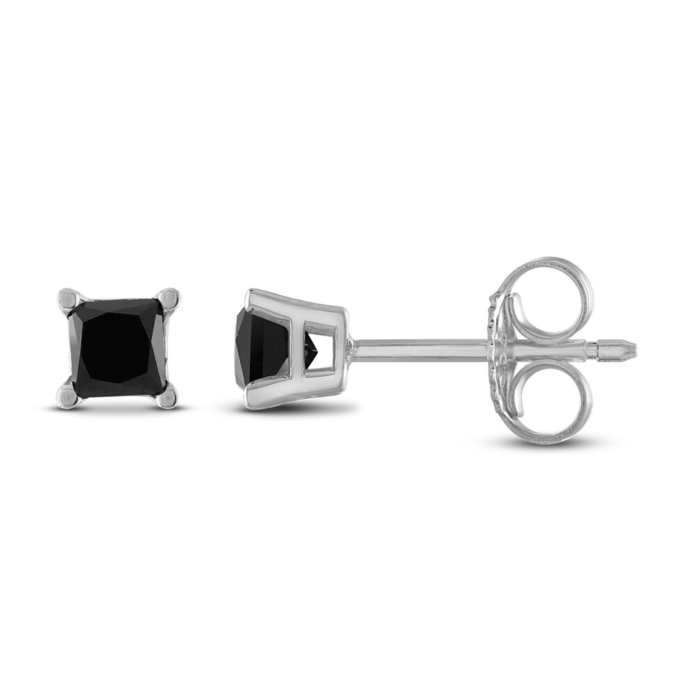 Black Diamond Solitaire Stud Earrings 1/2 ct tw Princess 10K White Gold 7X2EdPwM