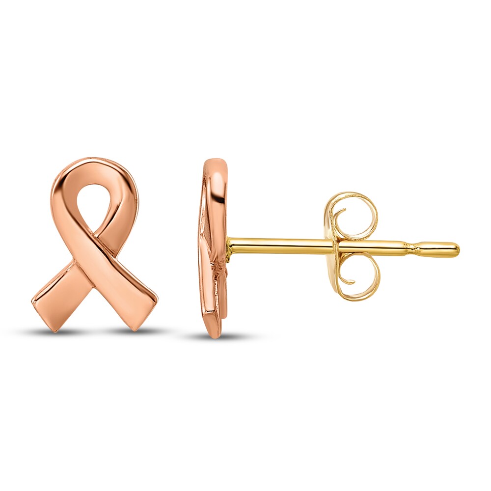 Rose-Tone Awareness Ribbon Stud Earrings 14K Two-Tone Gold 7XDUzPTU