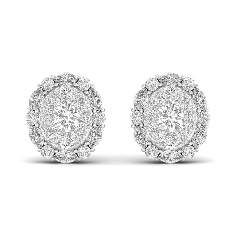 Diamond Stud Earrings 1-1/2 ct tw Round/Marquise 14K White Gold 7ZGf5giB