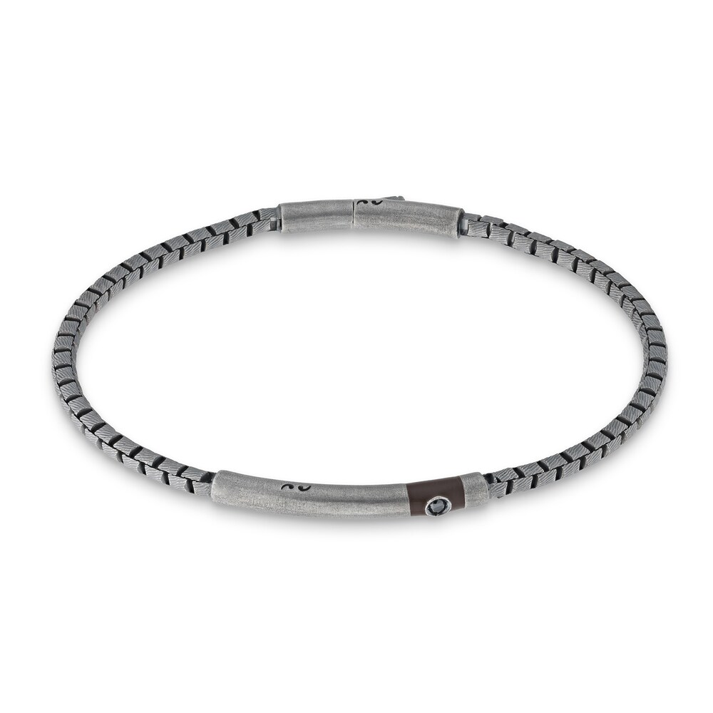 Marco Dal Maso Men\'s Black Diamond Accent Bracelet Black Enamel Sterling Silver 8\" 7bp9ZjCI