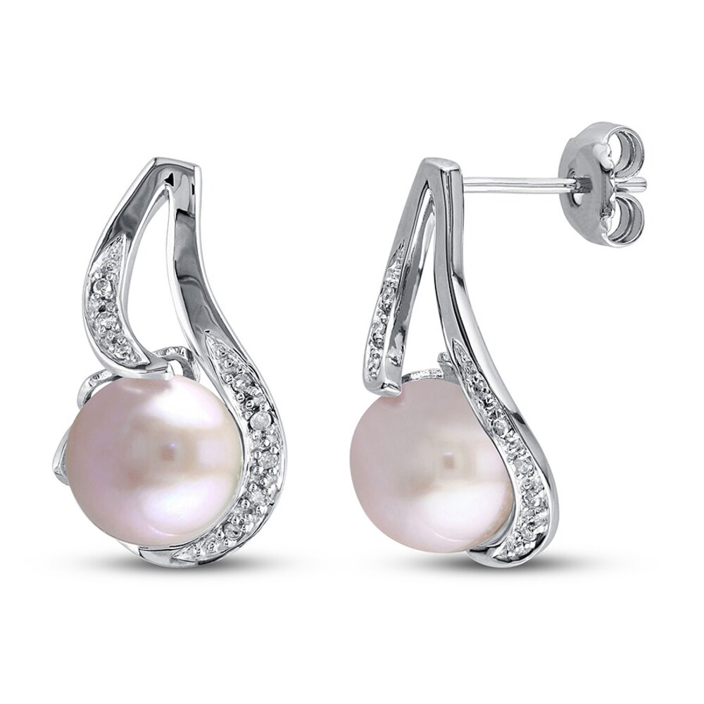 Cultured Pearl & Diamond Earrings 1/20 ct tw Sterling Silver 7fNm5Jwx