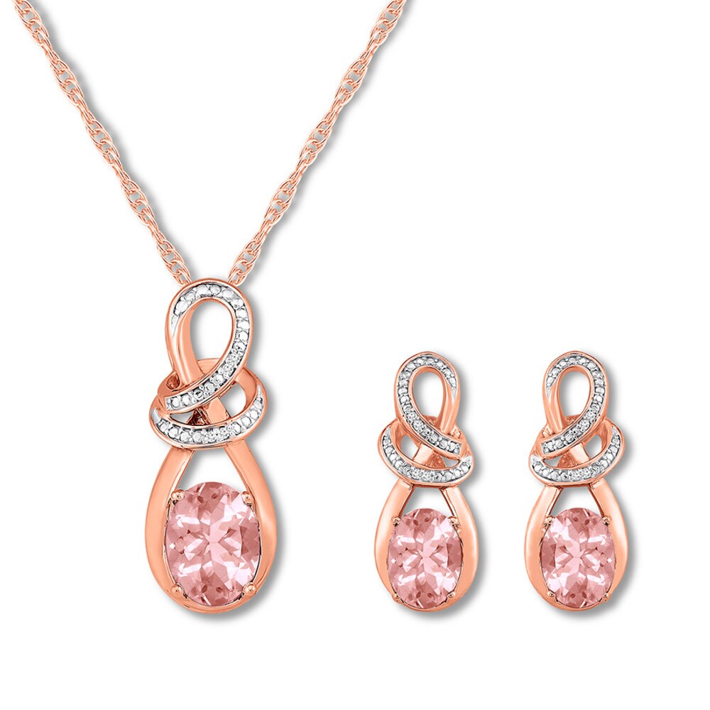 Morganite Necklace Boxed Set Diamond Accents 10K Rose Gold 7myJQmJk