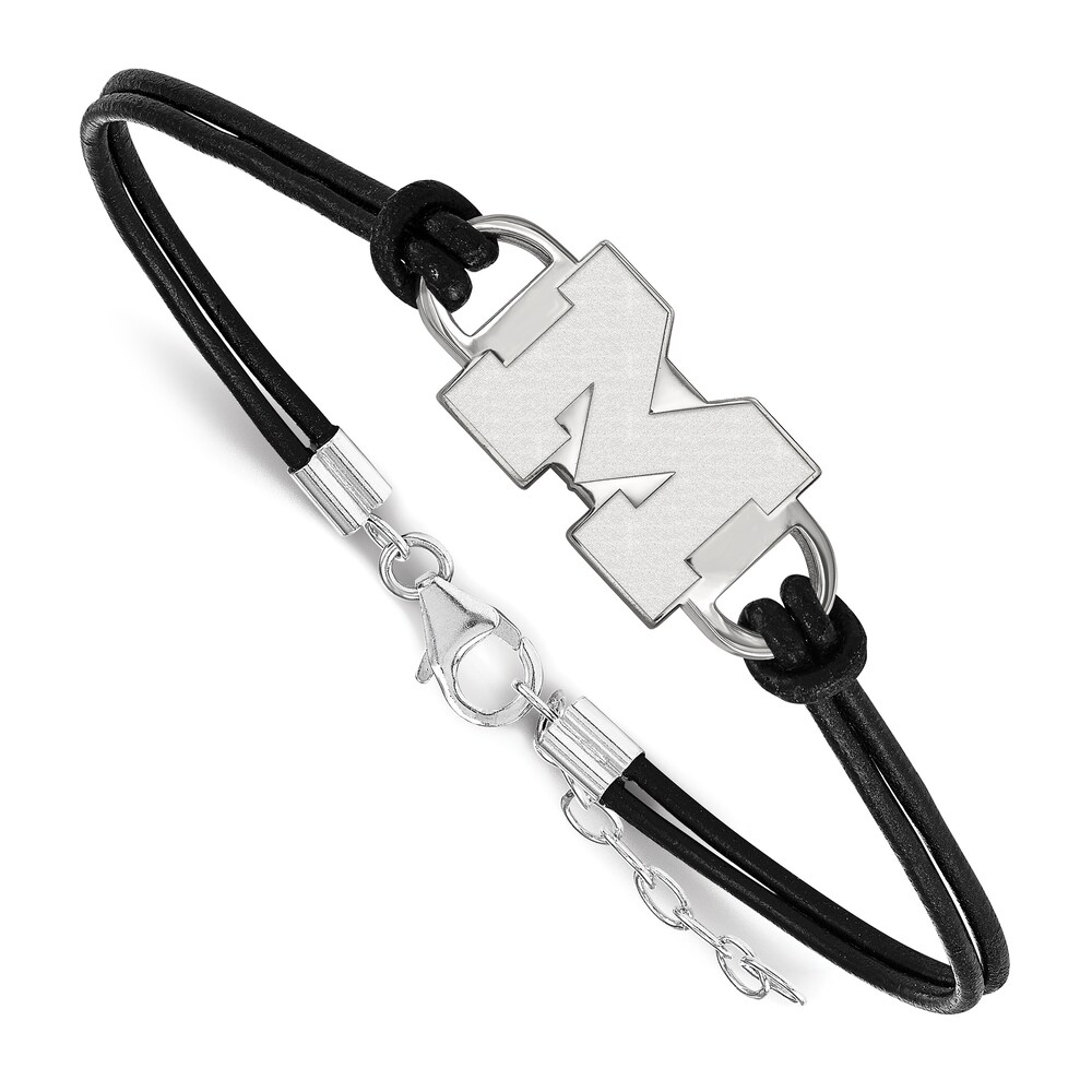 University of Michigan Leather Bracelet Sterling Silver 7\" 7pewAj0p