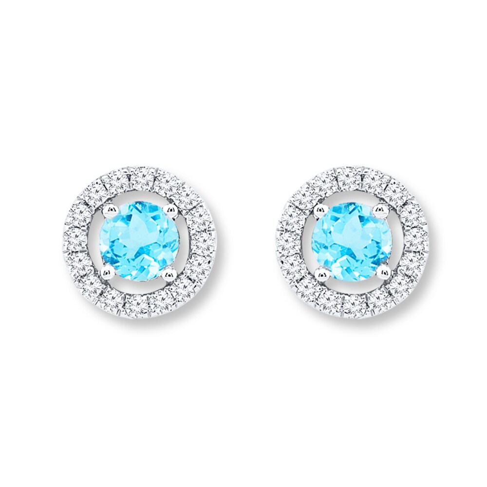 Blue Topaz Earrings 1/2 ct tw Diamonds 10K White Gold 7sjSnheu
