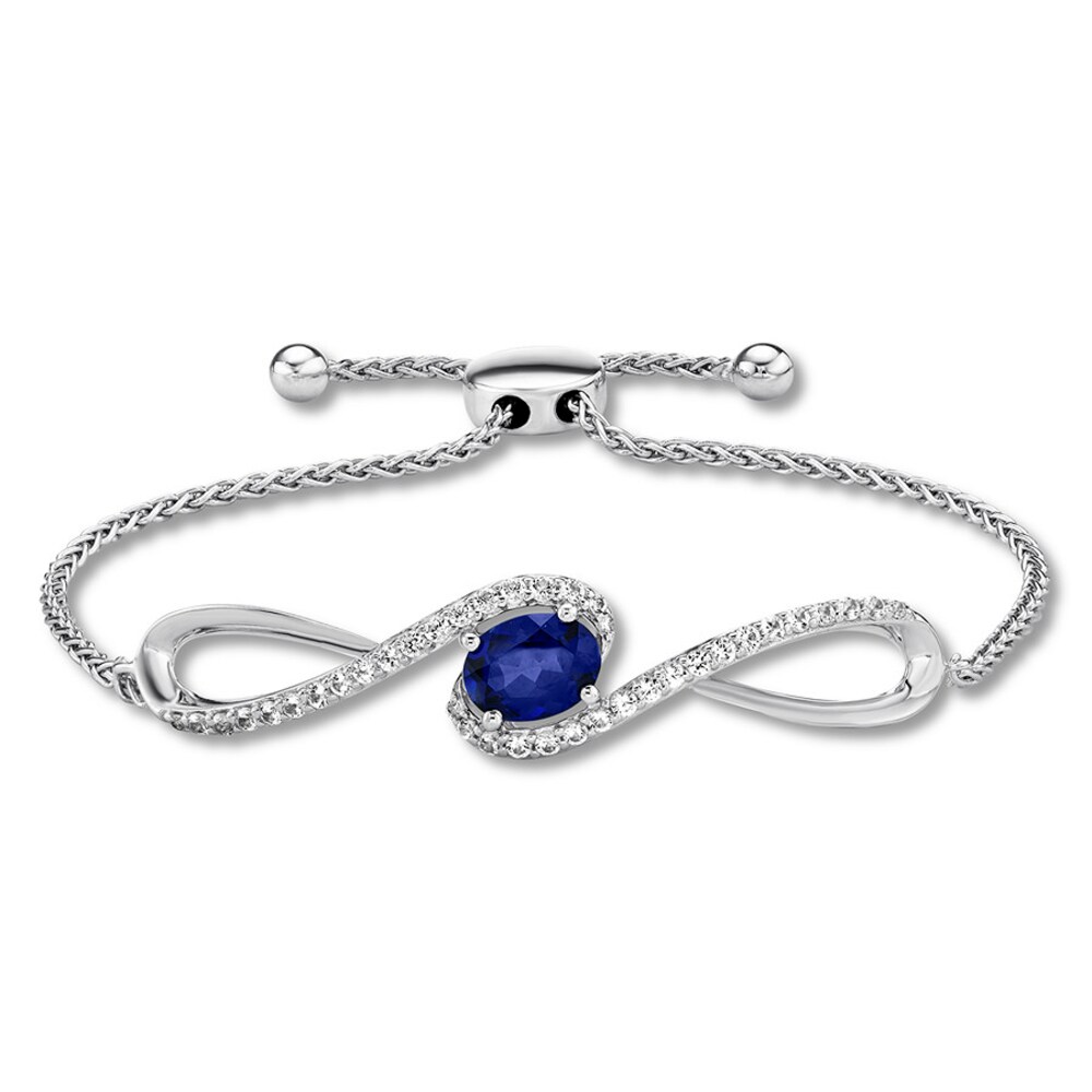 Blue & White Lab-Created Sapphire Bolo Bracelet Sterling Silver 80xGj3a3