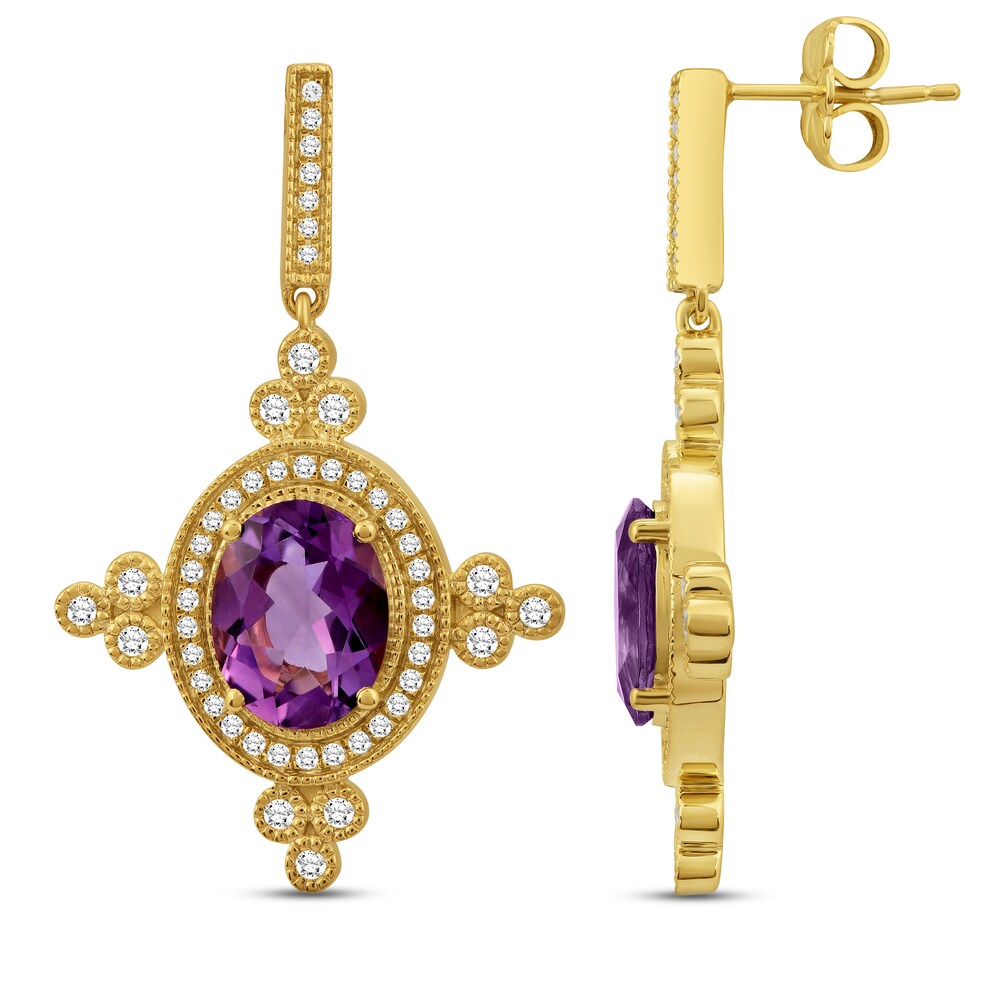 Natural Amethyst Earrings 1/2 ct tw Diamonds 14K Yellow Gold 820h2uSS