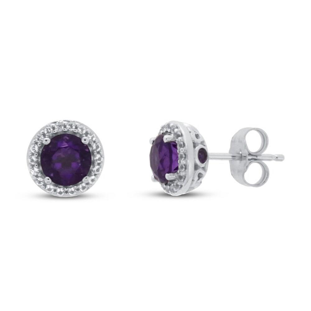 Amethyst & White Topaz Earrings 10K White Gold 837qy338