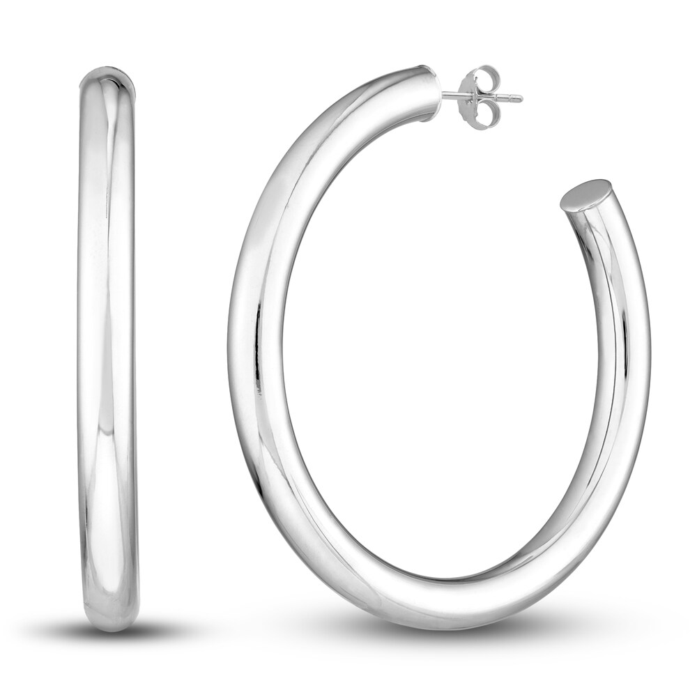 Polished Hoop Earrings 14K White Gold 50mm 882m9gbM