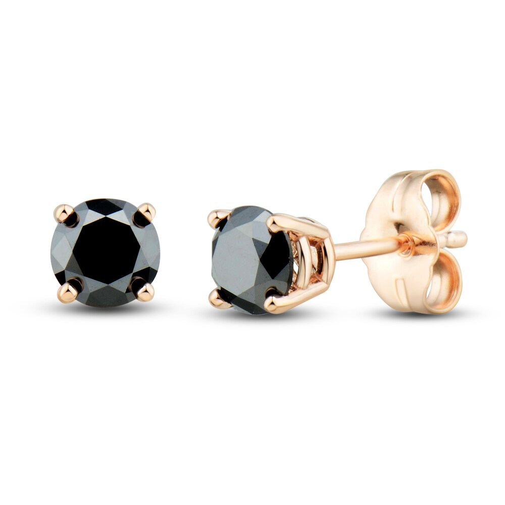 Black Diamond Solitaire Stud Earrings 2 ct tw Round 14K Rose Gold 88PlB4gy