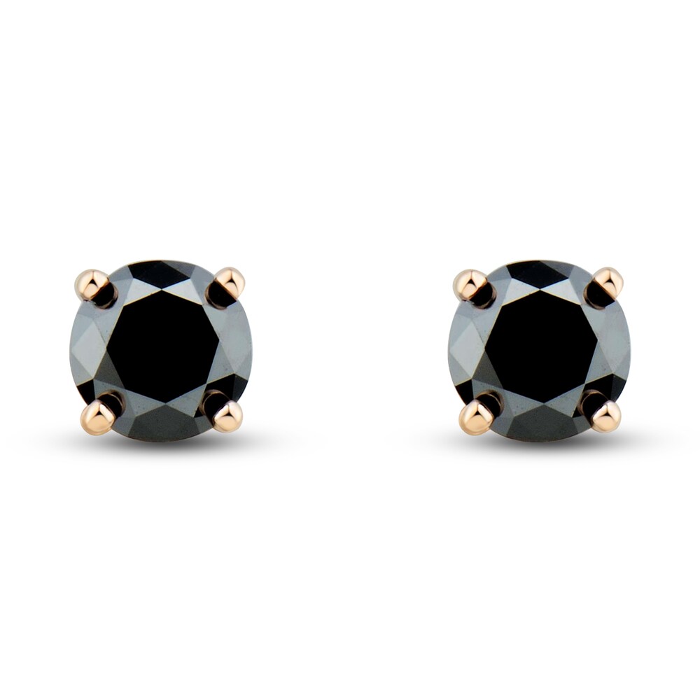 Black Diamond Solitaire Stud Earrings 2 ct tw Round 14K Rose Gold 88PlB4gy