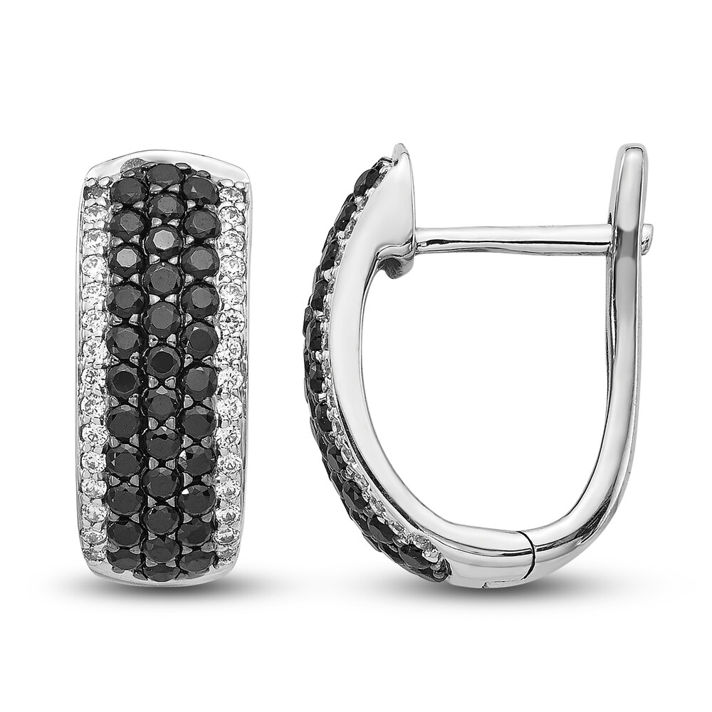 Black & White Diamond Huggie Earrings 1 ct tw Round 14K White Gold 8Aga9Zg1