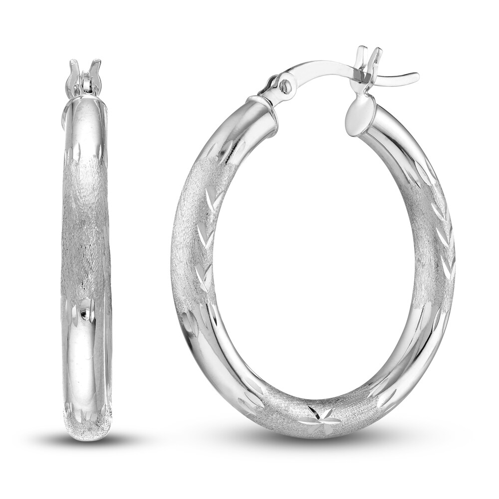 Diamond-Cut Floral Hoop Earrings 14K White Gold 25mm 8DKAa4ap