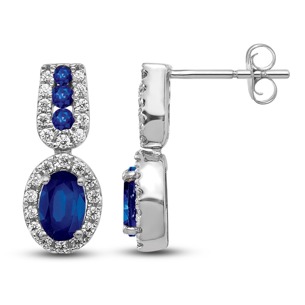 Natural Blue Sapphire Dangle Earrings 1/3 ct tw Round 14K White Gold 8JlxS0JR