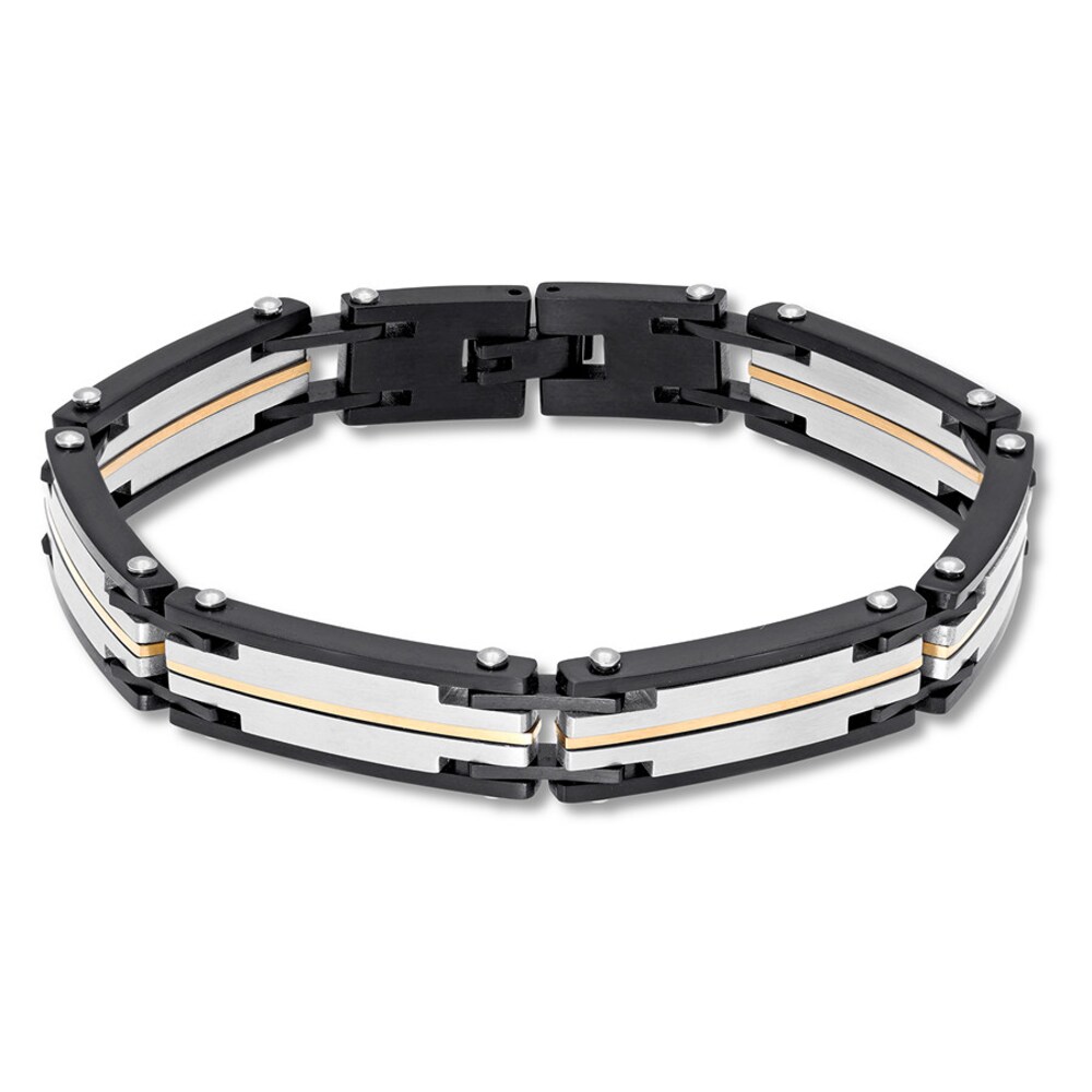 Men's Link Bracelet Black & Gold-tone Stainless Steel 8.5" 8Kl6w1s1